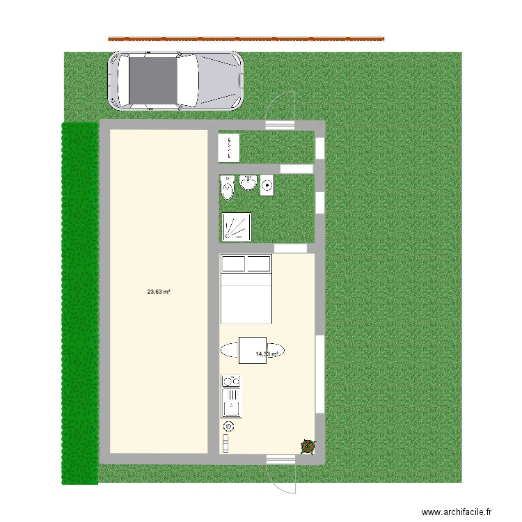 RBNB. Plan de 2 pièces et 38 m2