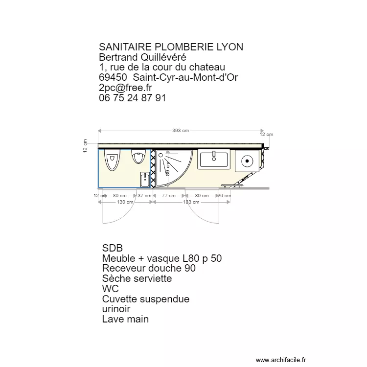 SDB et WC urinoir lave main St Cyr 2. Plan de 