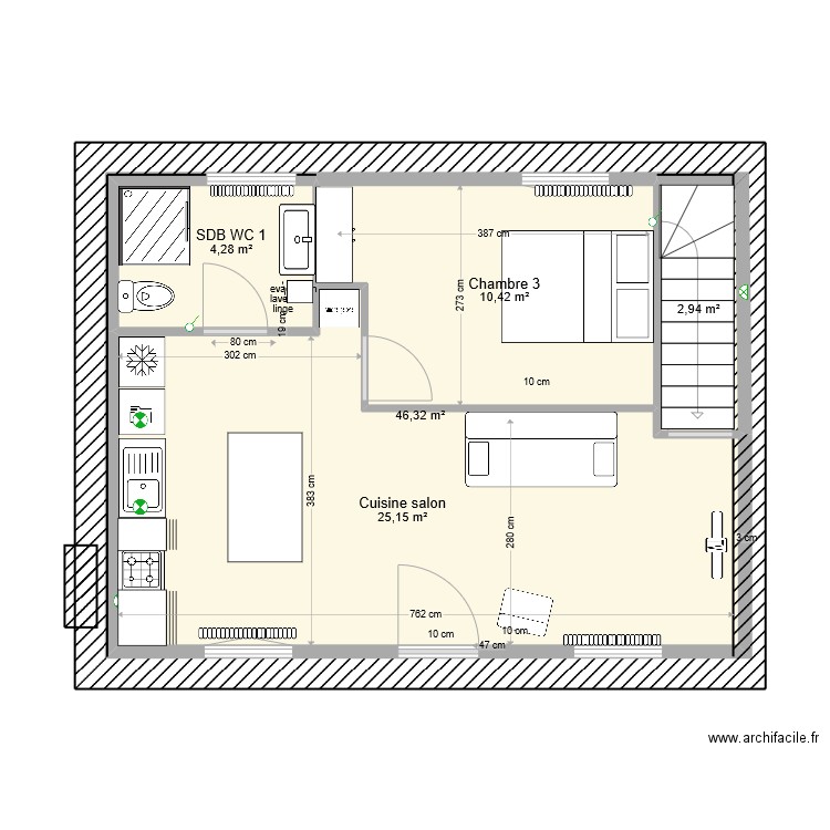 Parmentier étage aout. Plan de 5 pièces et 89 m2