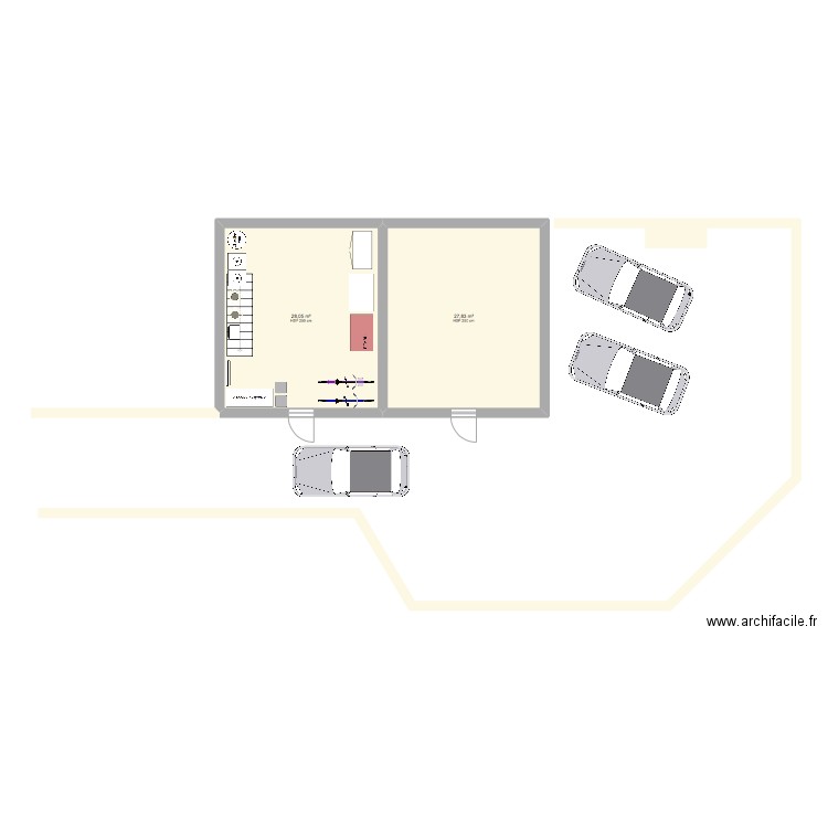 Aménagement grange. Plan de 2 pièces et 56 m2