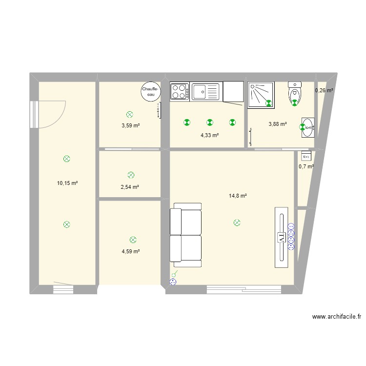 2eme plan. Plan de 9 pièces et 45 m2