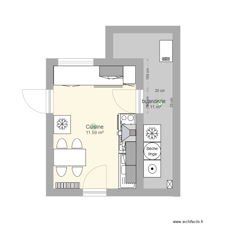 Cuisine Fruges et buanderie. Plan de 0 pièce et 0 m2