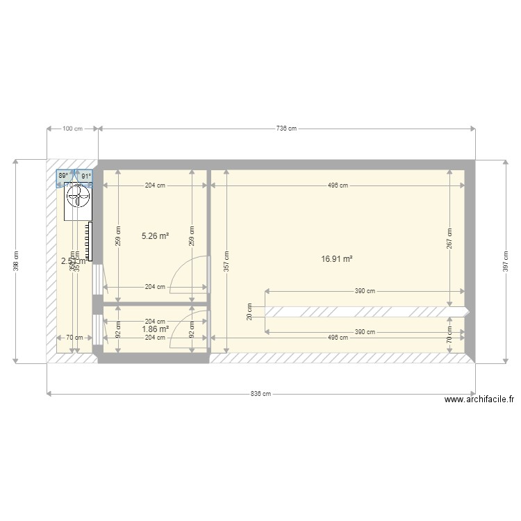 pool housse. Plan de 4 pièces et 27 m2