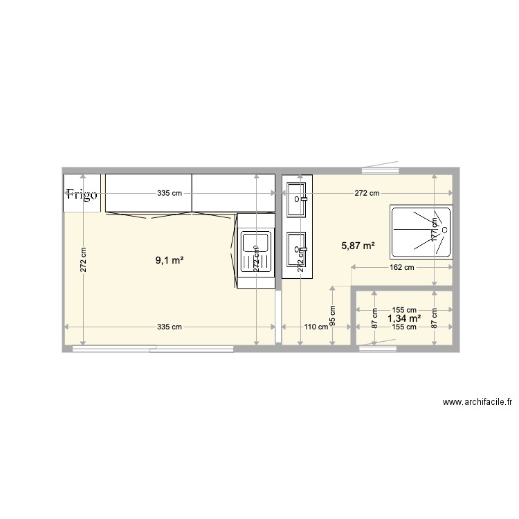 projet sylvie version 2. Plan de 3 pièces et 16 m2