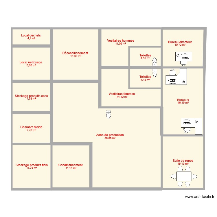 Plan usine . Plan de 15 pièces et 200 m2