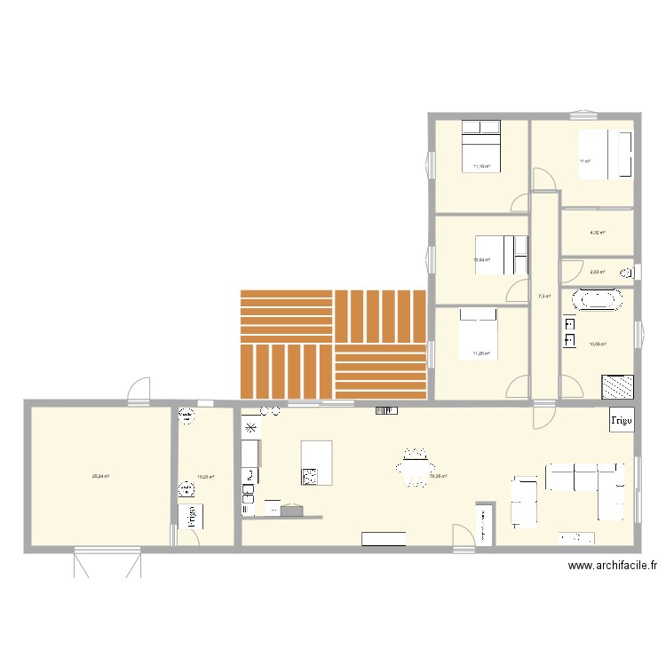 nico L plein pied. Plan de 16 pièces et 216 m2