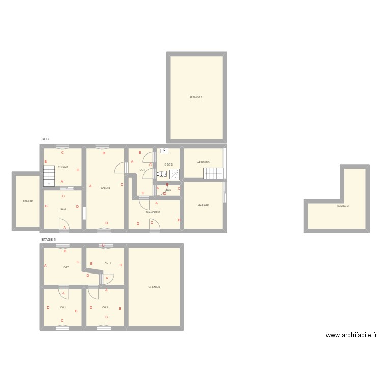 BOUARD. Plan de 17 pièces et 157 m2