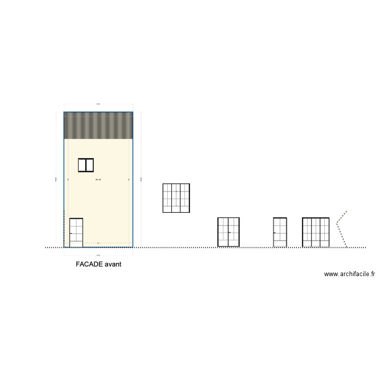 facade avant. Plan de 1 pièce et 51 m2