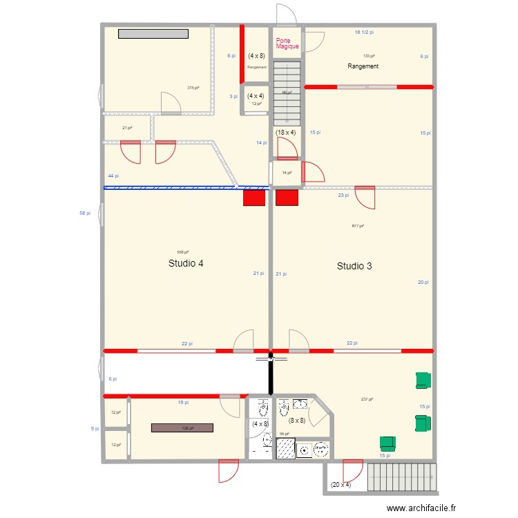 EDNL 2e D. Plan de 29 pièces et 844 m2