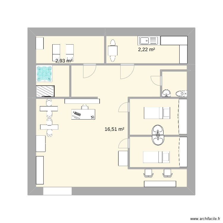 Institut. Plan de 3 pièces et 22 m2