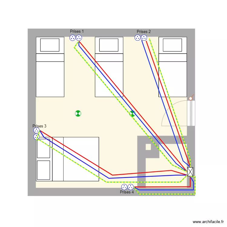 Electricit&eacute; combles prises. Plan de 
