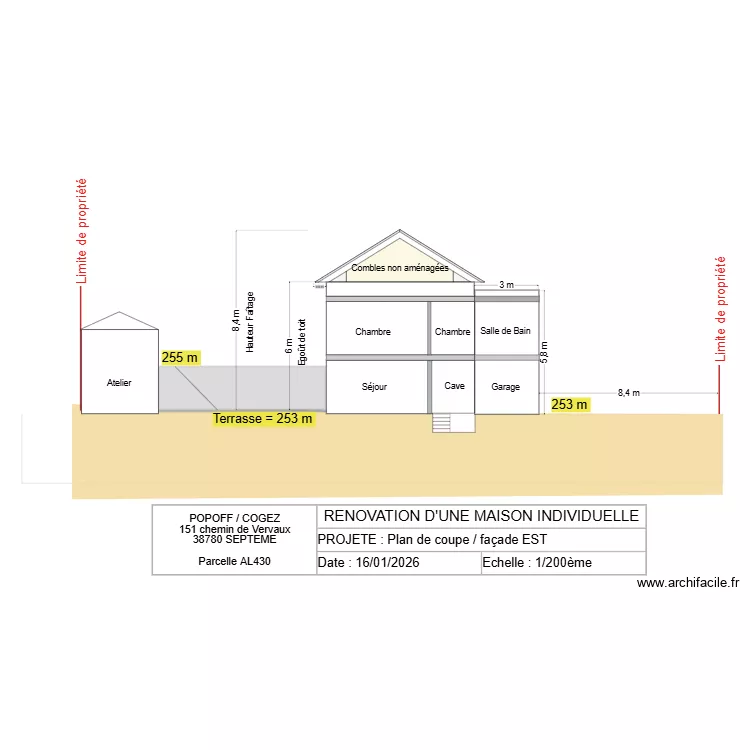 Plan Coupe PROJETTE. Plan de 