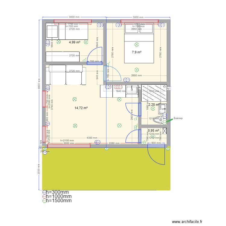 36 222 Губино эл. Plan de 6 pièces et 41 m2