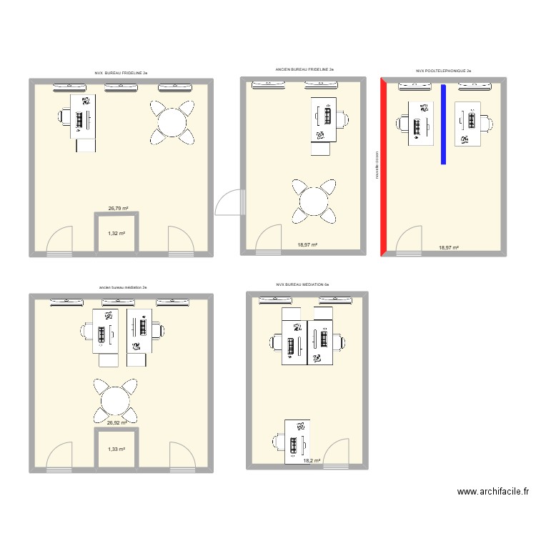 bureau future resp.frideline. Plan de 7 pièces et 113 m2