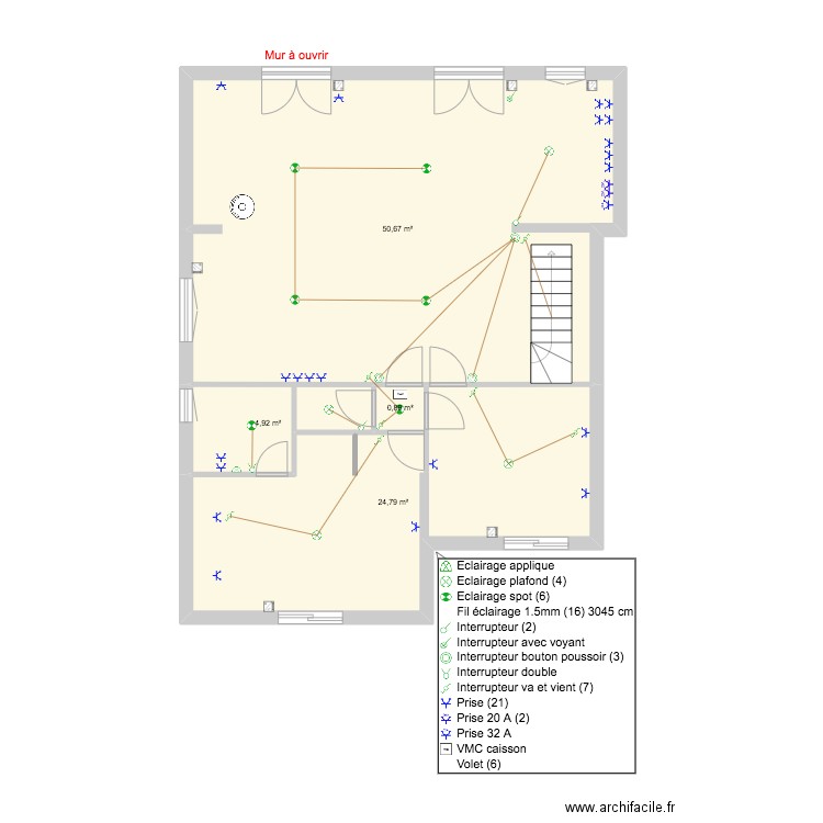 PROJET BOULON Electricite. Plan de 4 pièces et 81 m2