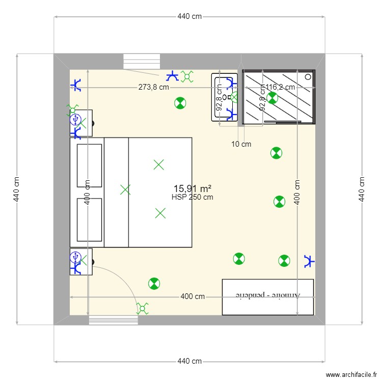 chambre Léo. Plan de 1 pièce et 16 m2