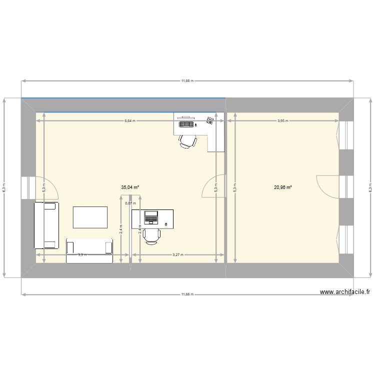 Négocity 1. Plan de 2 pièces et 56 m2