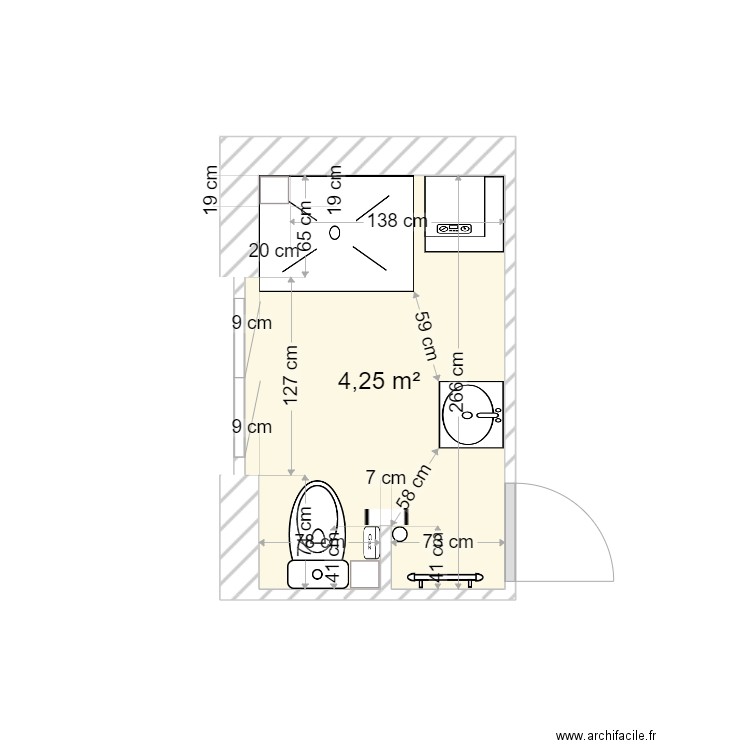 bois colombe sdb2. Plan de 1 pièce et 4 m2