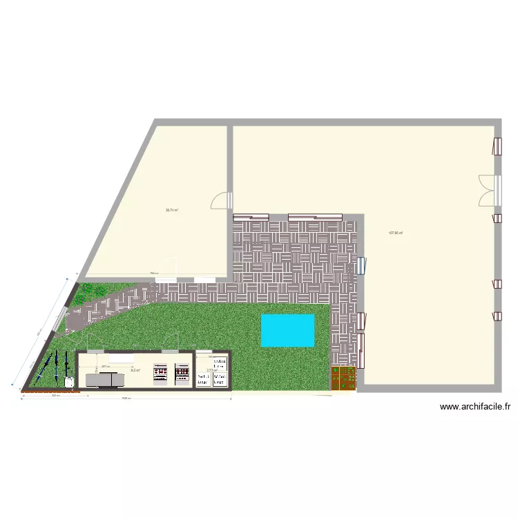 Plan masse exterieur cl&ocirc;ture cabanon. Plan de 