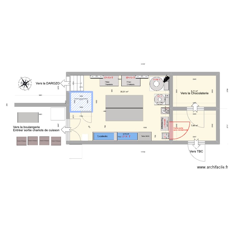 Extension Boulangerie. Plan de 4 pièces et 54 m2