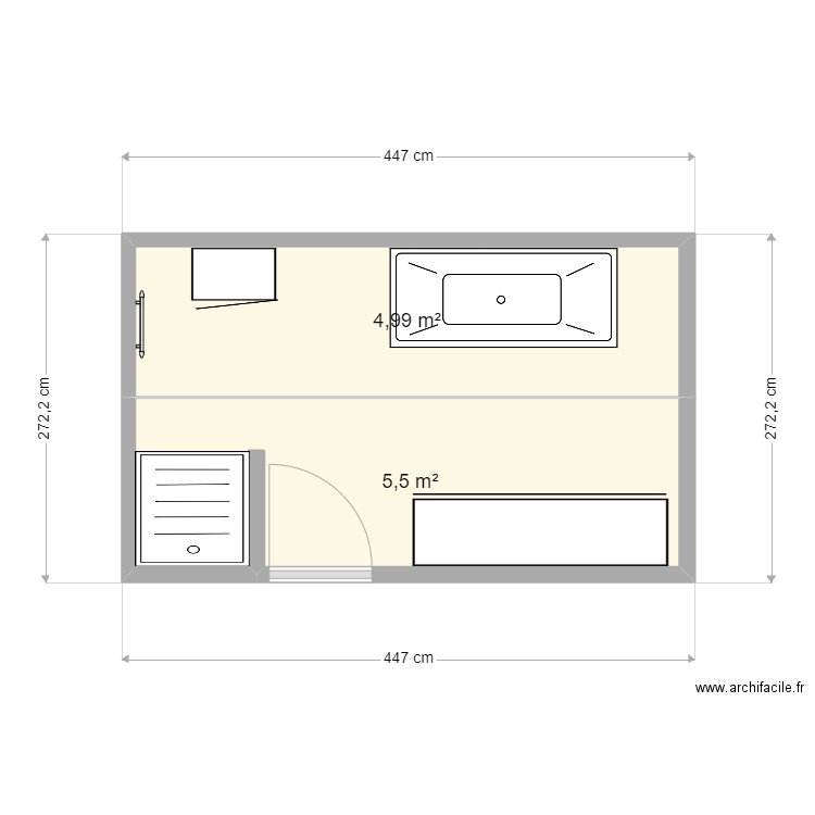 Wépion - Salle de bains . Plan de 2 pièces et 10 m2