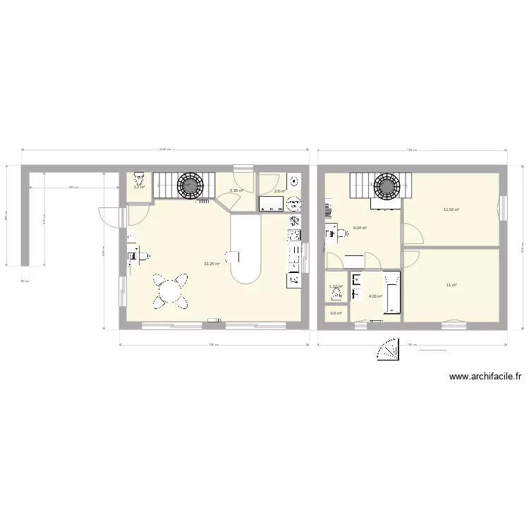 amenagement salon sejour cuisine. Plan de 