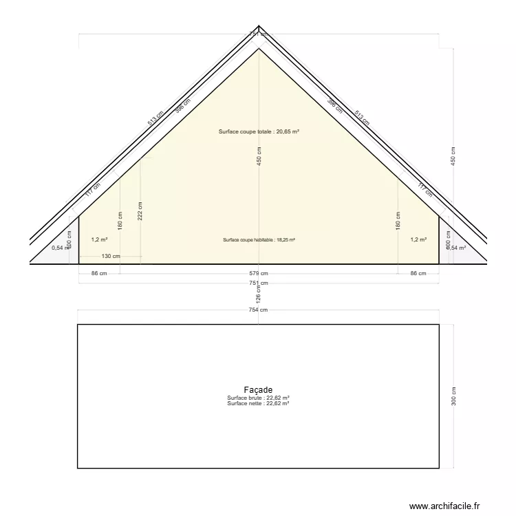 pignon coupe. Plan de 