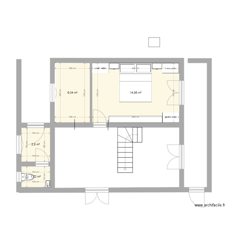 Chambre parents. Plan de 13 pièces et 143 m2