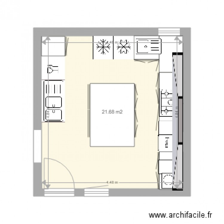 cuisine peche chb. Plan de 1 pièce et 22 m2