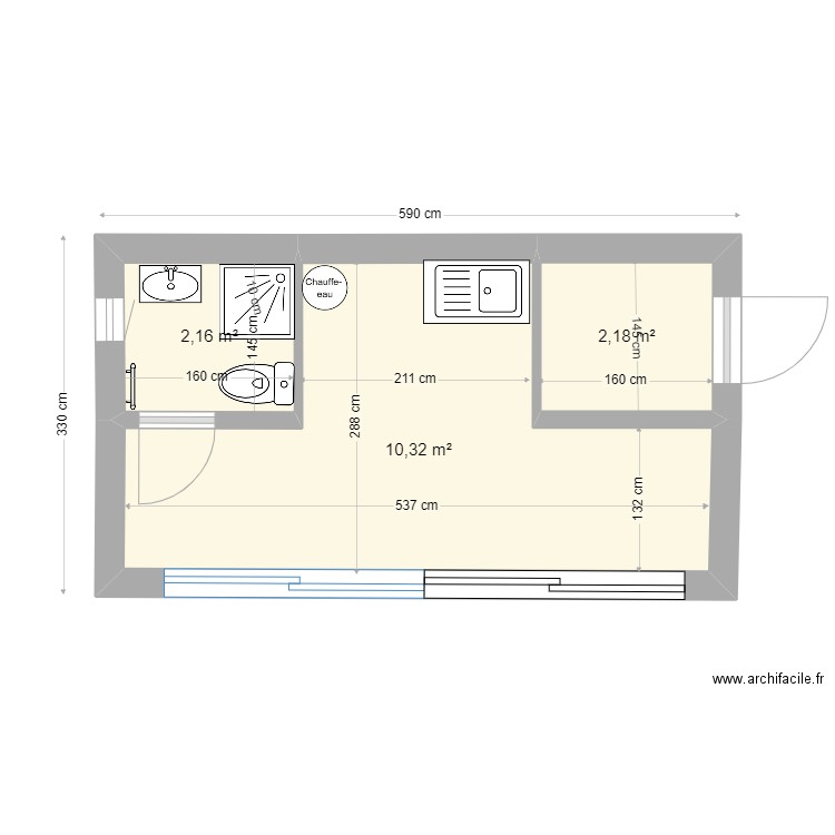 Poolhouse 5 septembre 2022. Plan de 3 pièces et 15 m2