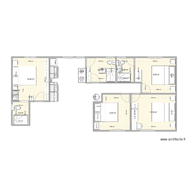 Biarritz chambre 3 et 2. Plan de 7 pièces et 51 m2