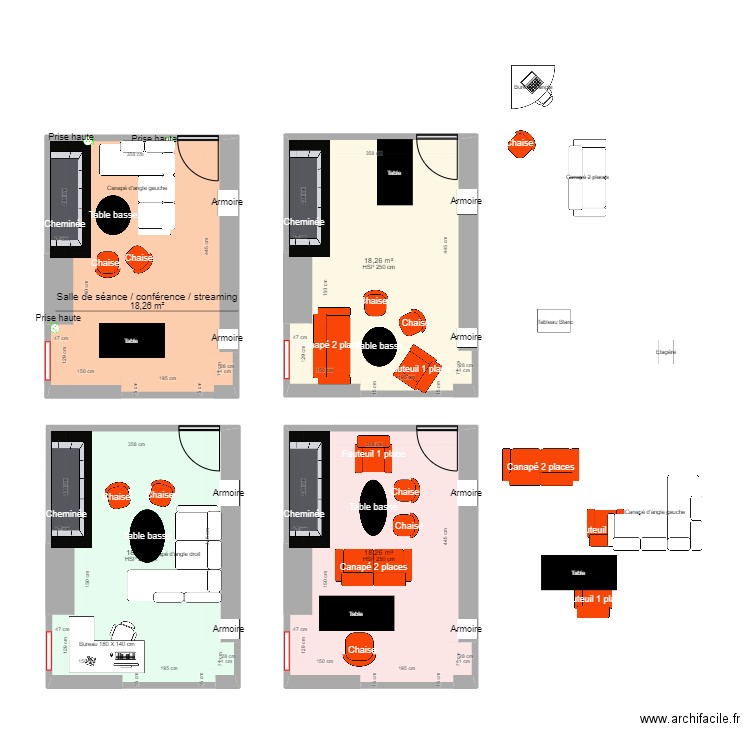 Salle multi-fonction. Plan de 4 pièces et 73 m2