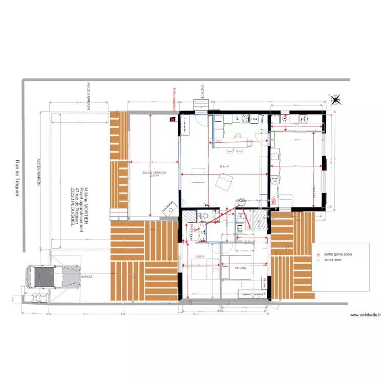 PLOUGUIEL VMC et gaines repartition chauffage. Plan de PLOUGUIEL VMC et gaines repartition chauffage. Plan de