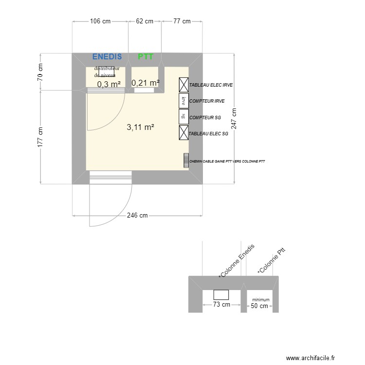 local technique Bat B HOUDELAINCOURT. Plan de 3 pièces et 4 m2