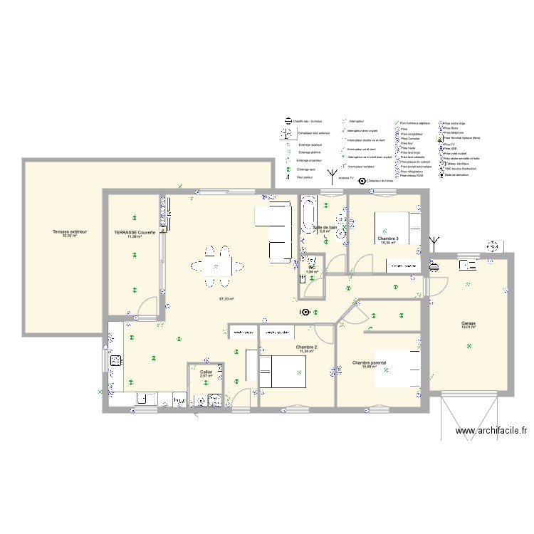 Maison 109 m2  garage 19 m2 électricité. Plan de 10 pièces et 168 m2