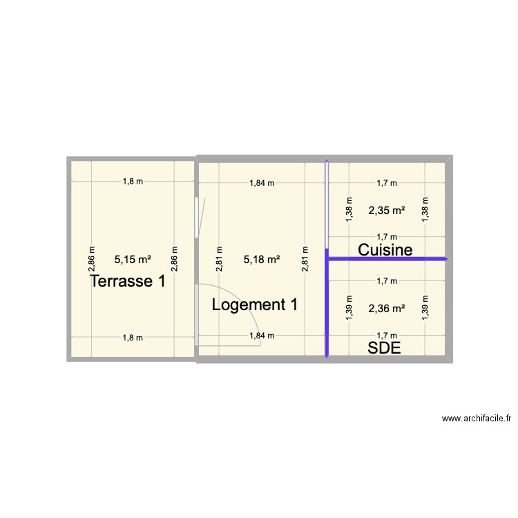 logement 1. Plan de 4 pièces et 15 m2