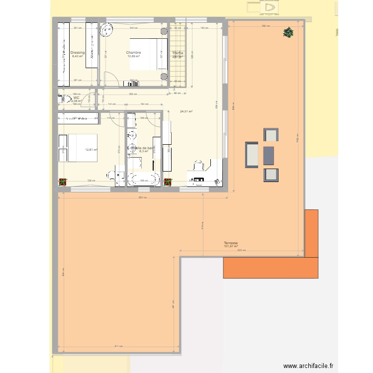 Maison L, chambre ouest finale. Plan de 16 pièces et 322 m2