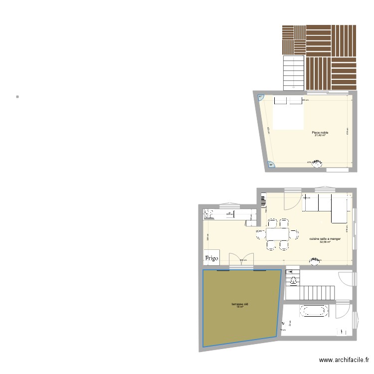 laranja10. Plan de 3 pièces et 72 m2