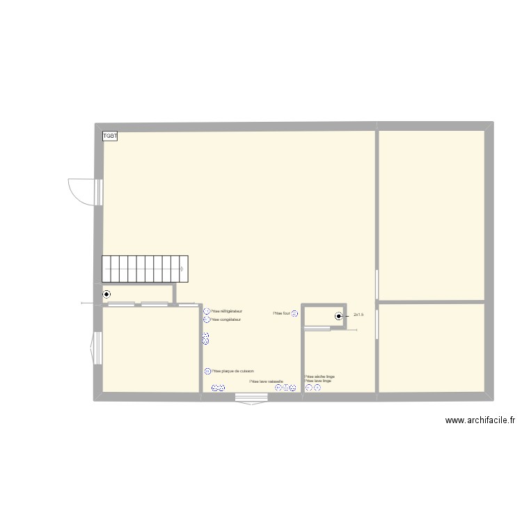 Plans prises de courant. Plan de 4 pièces et 90 m2