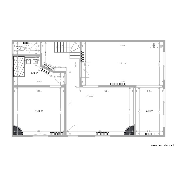 Bas caroline réaménagé version 2 mesurée. Plan de 0 pièce et 0 m2