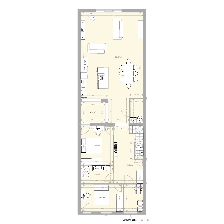 maison agrandie. Plan de 0 pièce et 0 m2