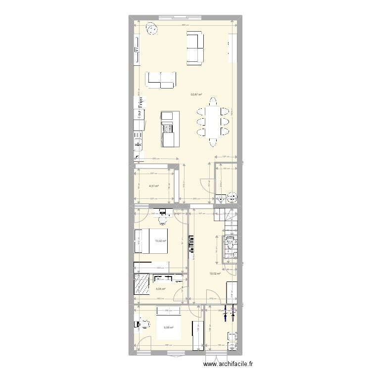 maison agrandie. Plan de 6 pièces et 103 m2