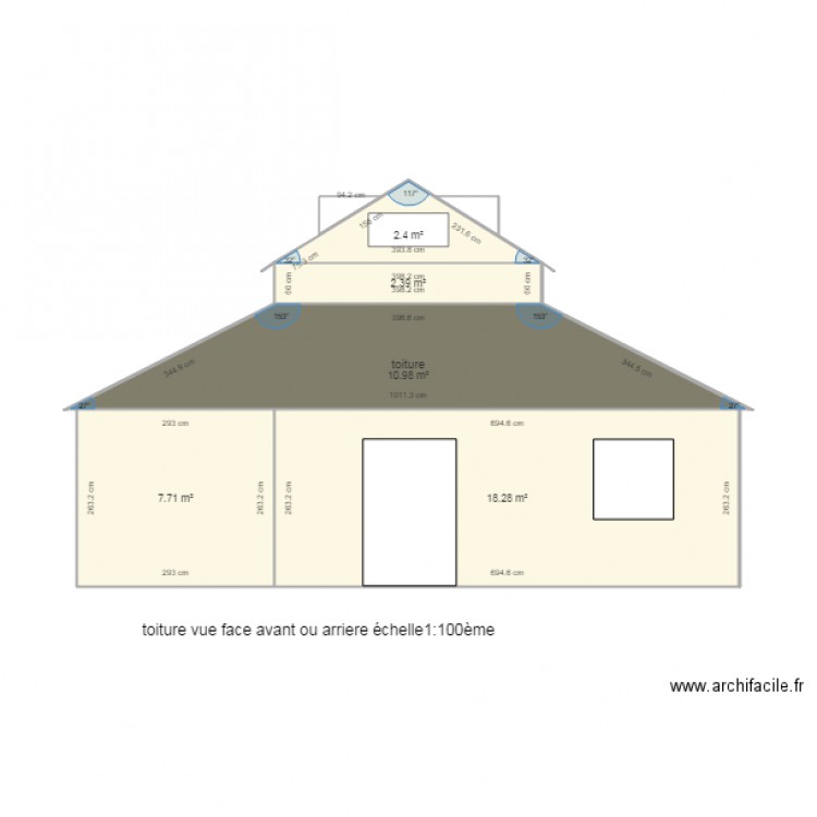 toiture vue face avant  ou arriere avec pente . Plan de 0 pièce et 0 m2
