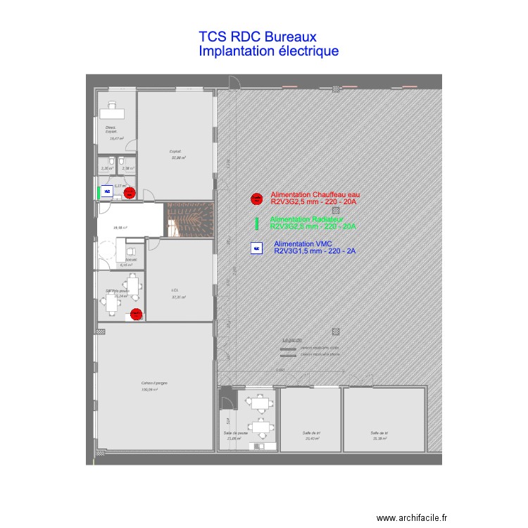 TCS RDC Bureaux Implantation électrique. Plan de 0 pièce et 0 m2