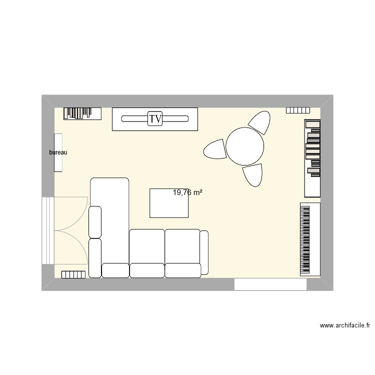 salon. Plan de 1 pièce et 20 m2