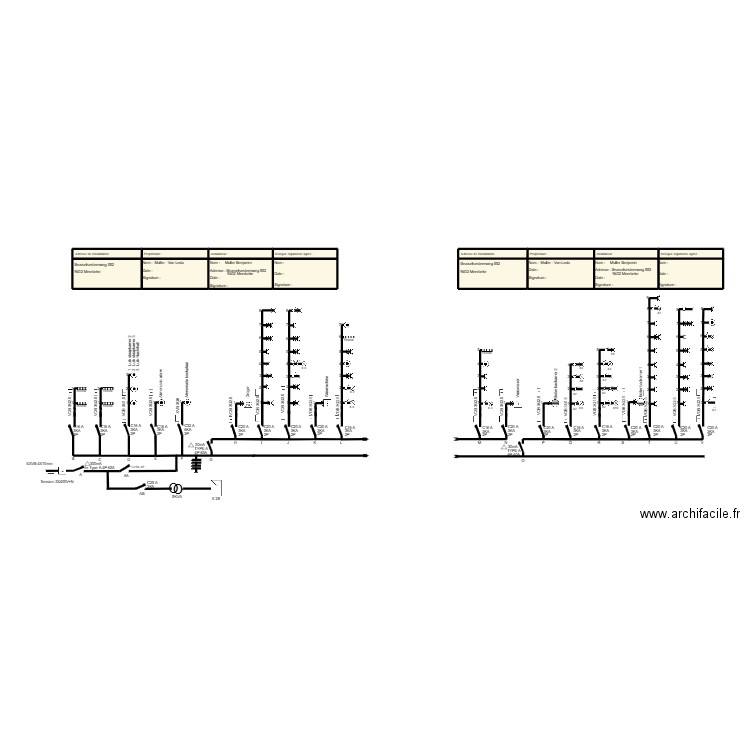 Schéma unifilaire Bench Plan 1. Plan de 16 pièces et 29 m2