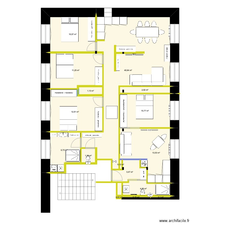 appartement 22. Plan de 16 pièces et 119 m2