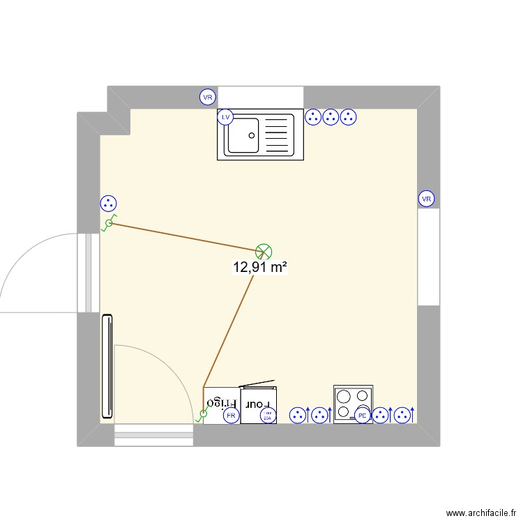 plan cuisine . Plan de 1 pièce et 13 m2