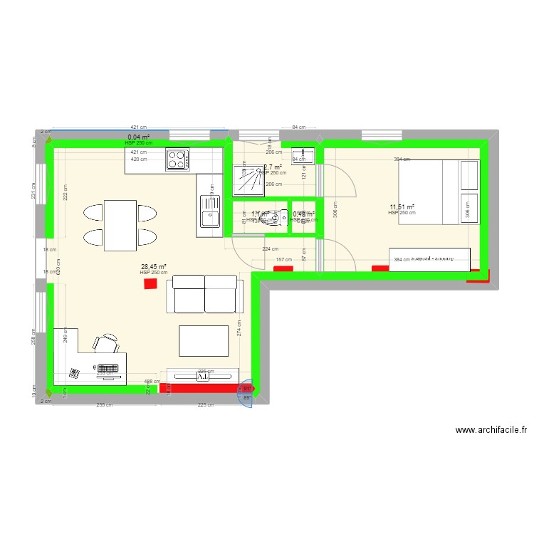 Plan RDC 2. Plan de 6 pièces et 45 m2