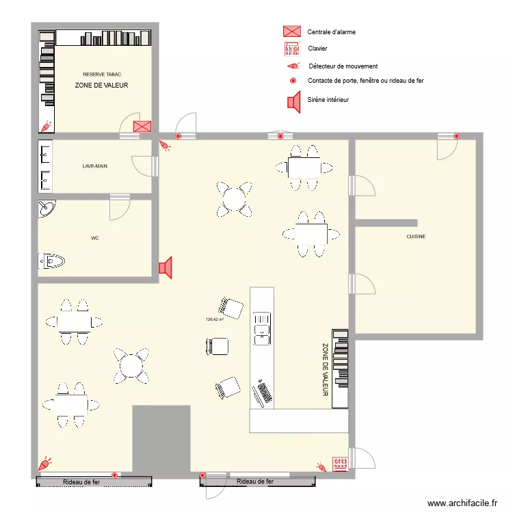 tabac les salles Alarme. Plan de 